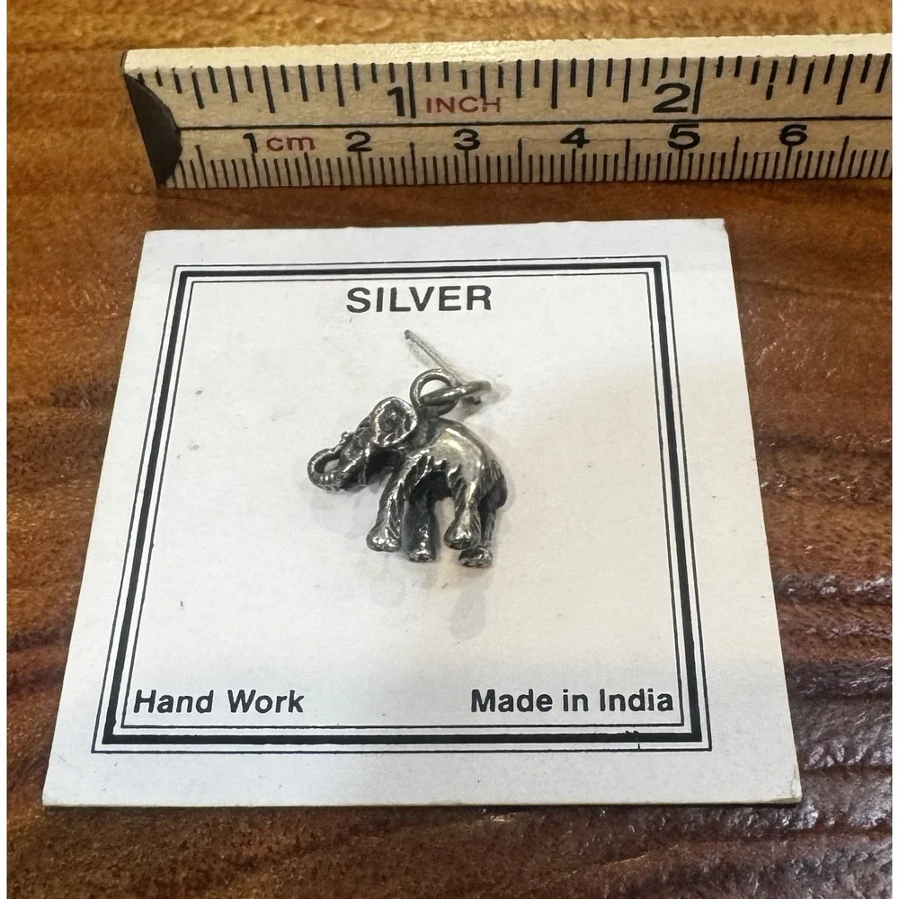 925 Vintage Elephant Sterling Silver Jewelry Charm , India, NWT, 1980